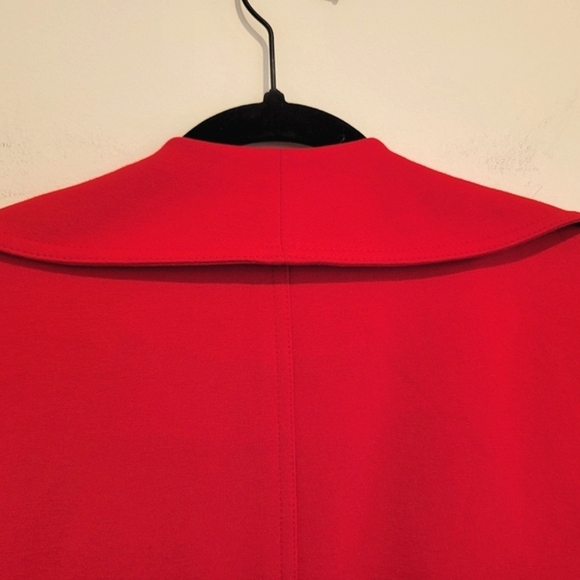Calvin Klein 2 Red Draped Ruffled Collarless Open Front Long Cardigan Blazer - Picture 10 of 11